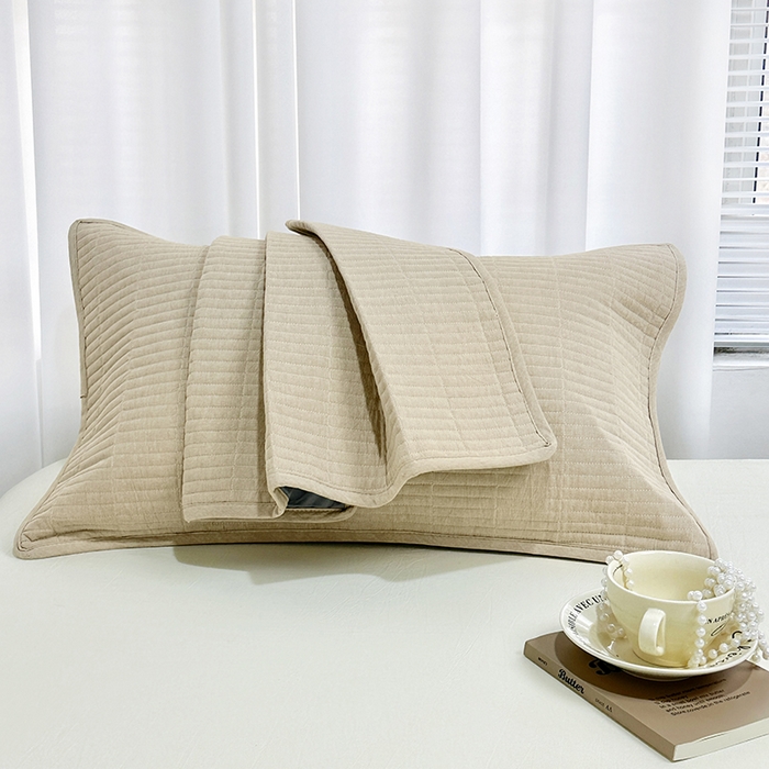 91家纺网 家纺一手货源 找家纺 拾小柒 2025新款全棉色织水洗棉防水防头油枕套 卡其色