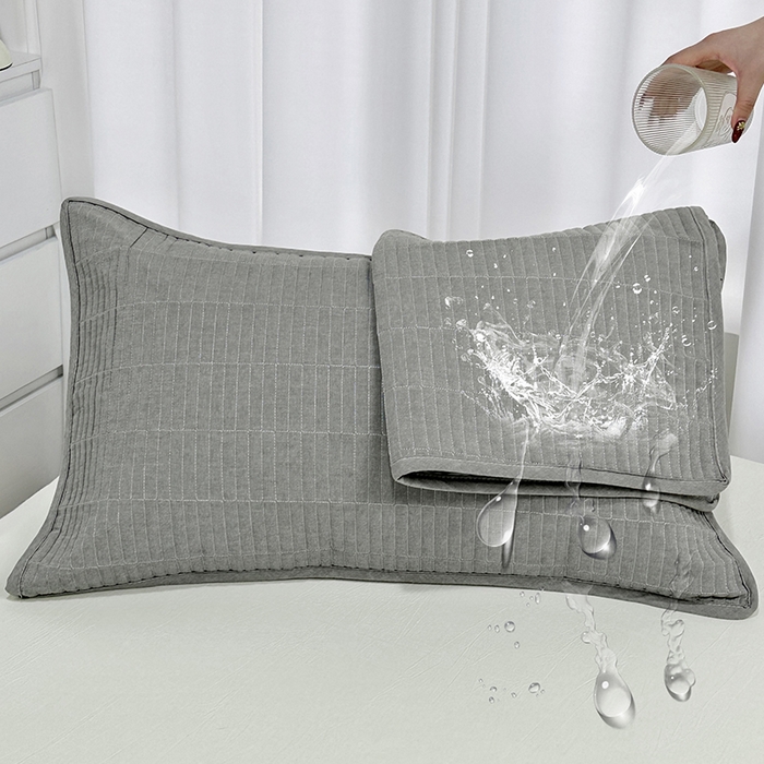 拾小柒 2025新款全棉色织水洗棉防水防头油枕套 青灰色