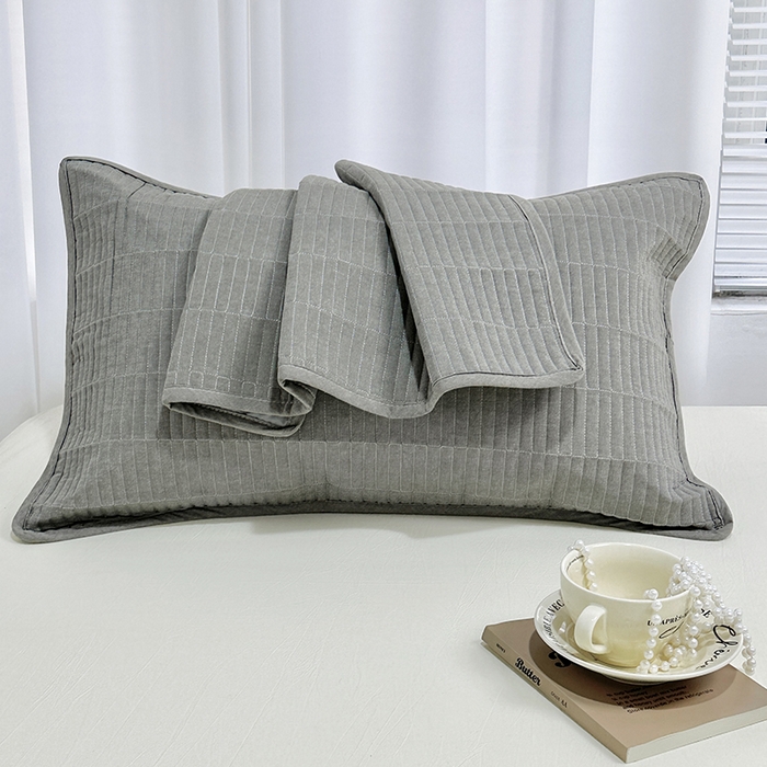 91家纺网 家纺一手货源 找家纺 拾小柒 2025新款全棉色织水洗棉防水防头油枕套 青灰色