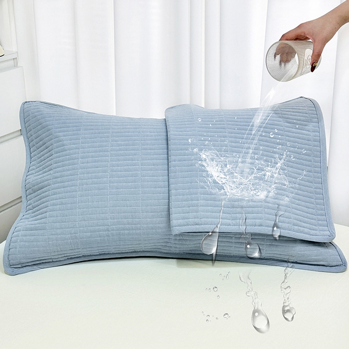 拾小柒 2025新款全棉色织水洗棉防水防头油枕套 浅蓝色