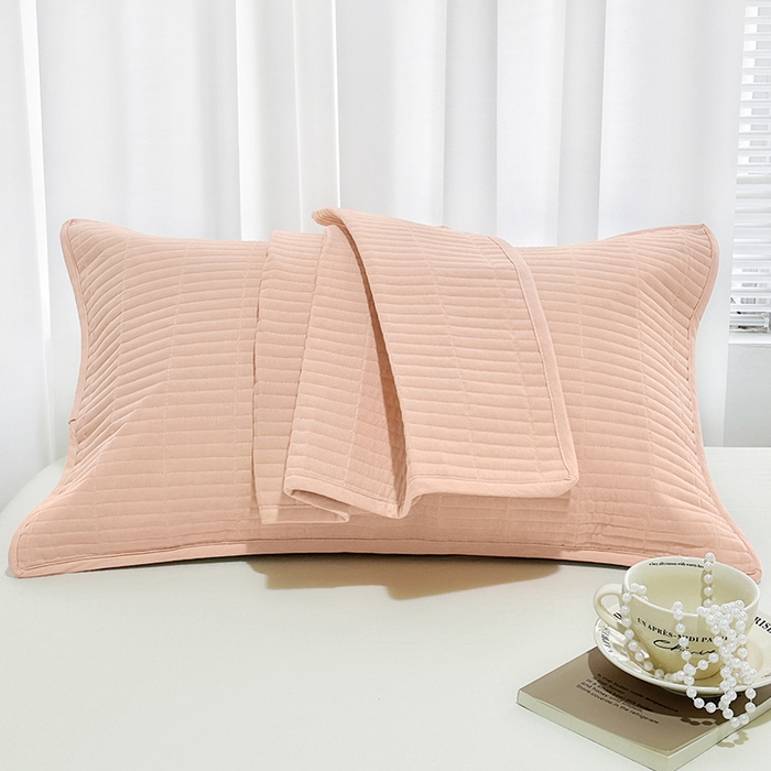 91家纺网 家纺一手货源 找家纺 拾小柒 2025新款全棉色织水洗棉防水防头油枕套 粉玉色