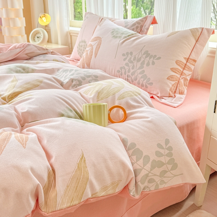 91家纺网 家纺一手货源 找家纺 铭浩 2025新款纯棉棉加厚磨毛升级喷气面料全棉四件套三件套芊芊叶语