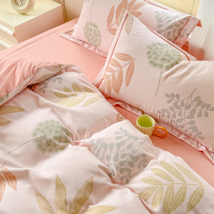 91家纺网 家纺一手货源 找家纺 铭浩 2025新款纯棉棉加厚磨毛升级喷气面料全棉四件套三件套芊芊叶语