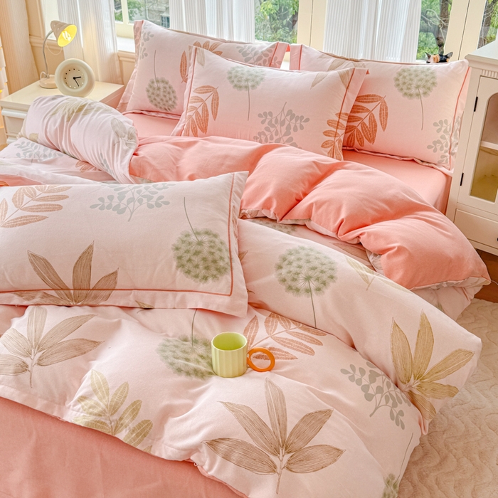 91家纺网 家纺一手货源 找家纺 铭浩 2025新款纯棉棉加厚磨毛升级喷气面料全棉四件套三件套芊芊叶语