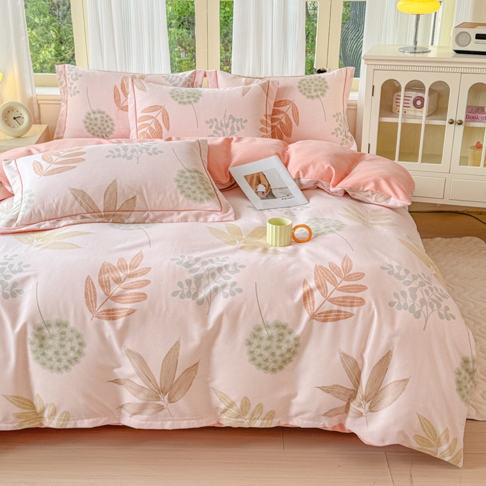 91家纺网 家纺一手货源 找家纺 铭浩 2025新款纯棉棉加厚磨毛升级喷气面料全棉四件套三件套芊芊叶语