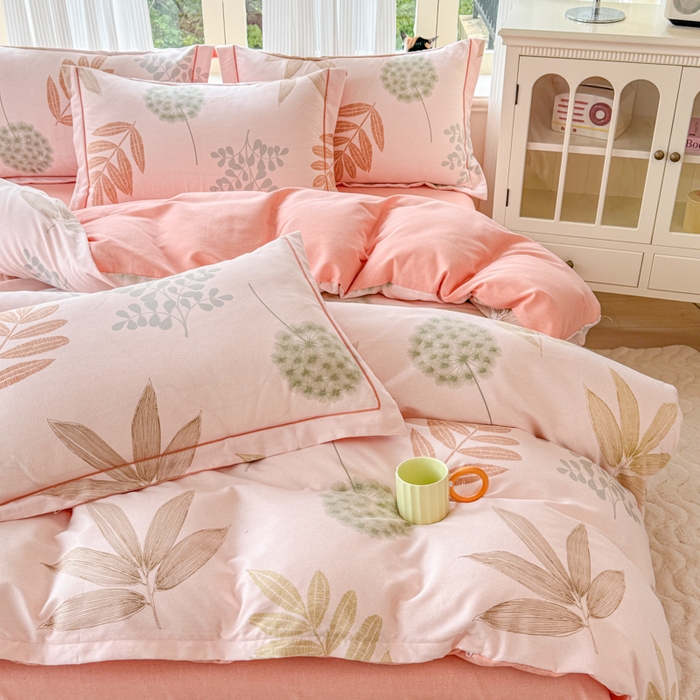 91家纺网 家纺一手货源 找家纺 铭浩 2025新款纯棉棉加厚磨毛升级喷气面料全棉四件套三件套芊芊叶语