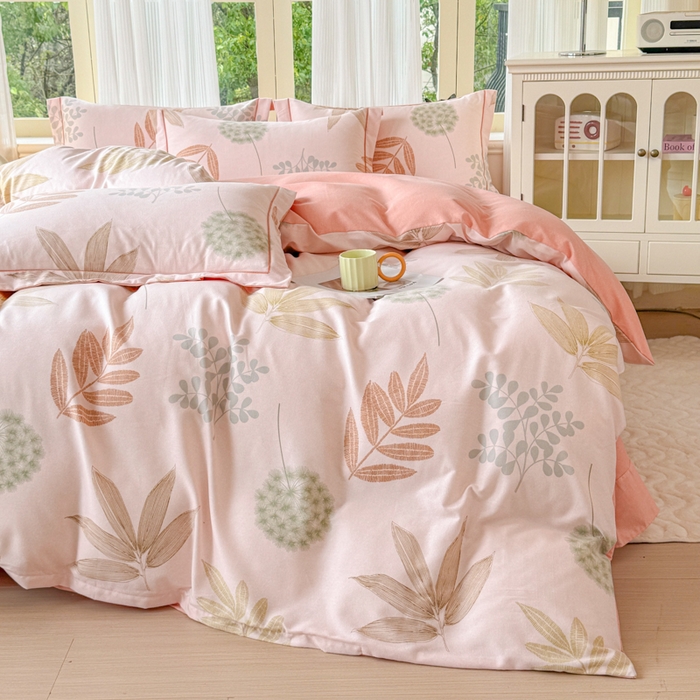 91家纺网 家纺一手货源 找家纺 铭浩 2025新款纯棉棉加厚磨毛升级喷气面料全棉四件套三件套芊芊叶语