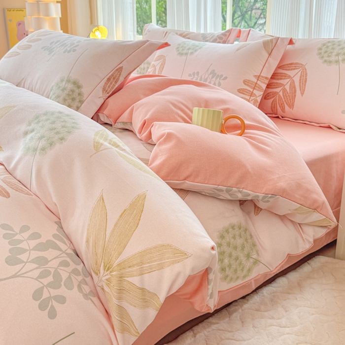 91家纺网 家纺一手货源 找家纺 铭浩 2025新款纯棉棉加厚磨毛升级喷气面料全棉四件套三件套芊芊叶语