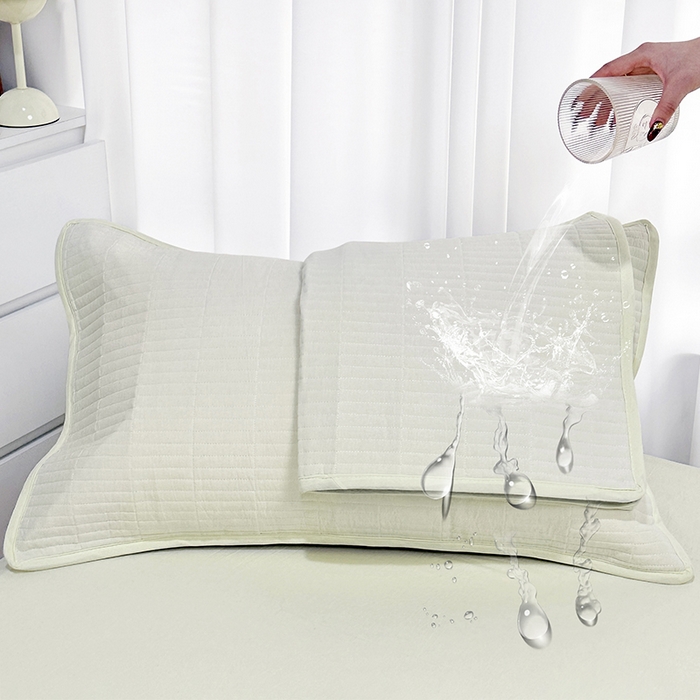 拾小柒 2025新款全棉色织水洗棉防水防头油枕套 鹅黄色