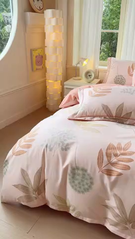 91家纺网 家纺一手货源 找家纺 铭浩 2025新款纯棉棉加厚磨毛升级喷气面料全棉四件套三件套芊芊叶语