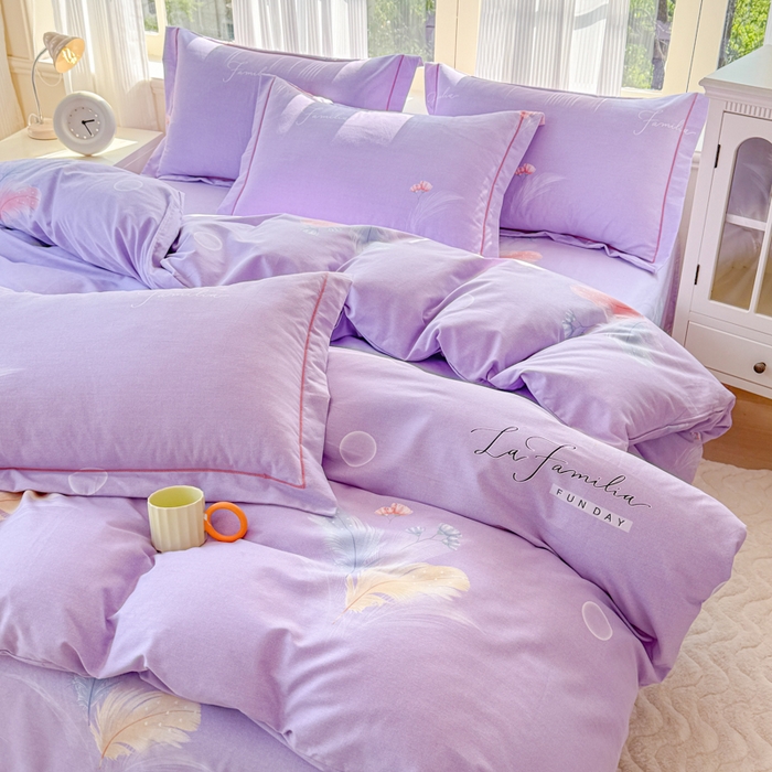 91家纺网 家纺一手货源 找家纺 铭浩 2025新款纯棉棉加厚磨毛升级喷气面料全棉四件套三件套晚风吟－紫