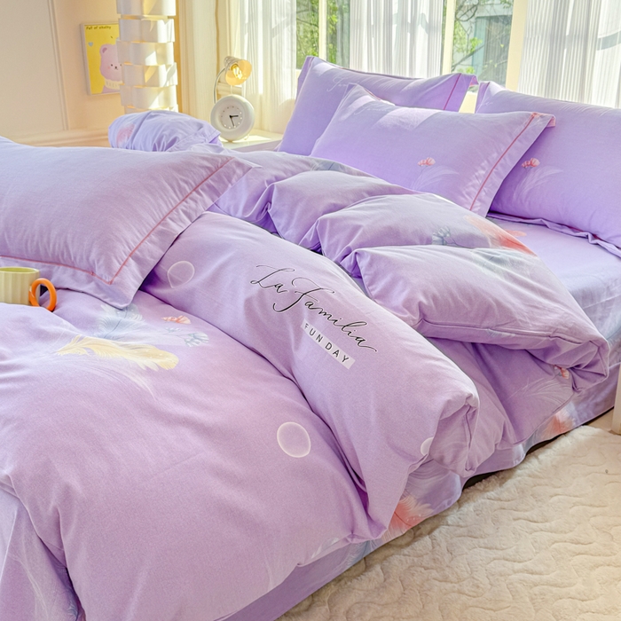 91家纺网 家纺一手货源 找家纺 铭浩 2025新款纯棉棉加厚磨毛升级喷气面料全棉四件套三件套晚风吟－紫