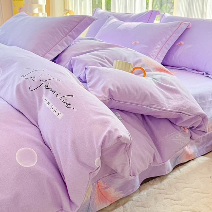 91家纺网 家纺一手货源 找家纺 铭浩 2025新款纯棉棉加厚磨毛升级喷气面料全棉四件套三件套晚风吟－紫