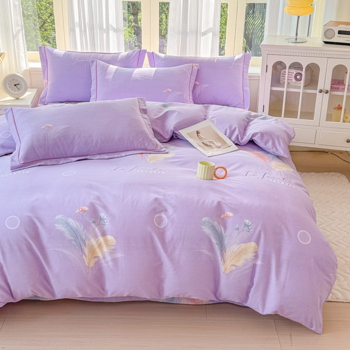 91家纺网 家纺一手货源 找家纺 铭浩 2025新款纯棉棉加厚磨毛升级喷气面料全棉四件套三件套晚风吟－紫