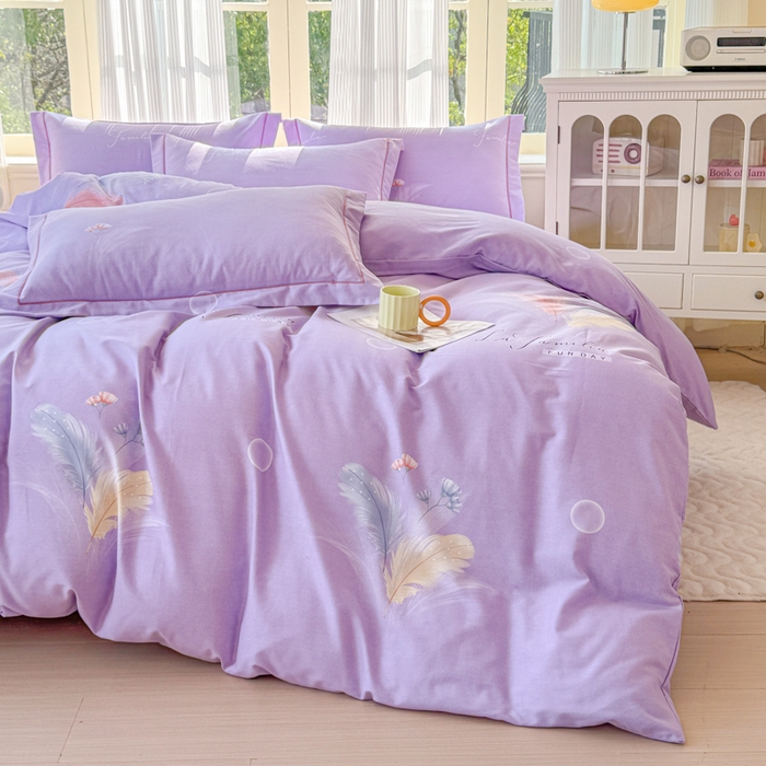 91家纺网 家纺一手货源 找家纺 铭浩 2025新款纯棉棉加厚磨毛升级喷气面料全棉四件套三件套晚风吟－紫