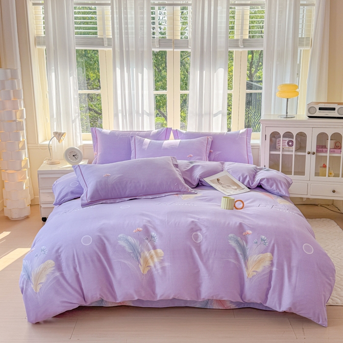 铭浩 2025新款纯棉棉加厚磨毛升级喷气面料全棉四件套三件套晚风吟－紫