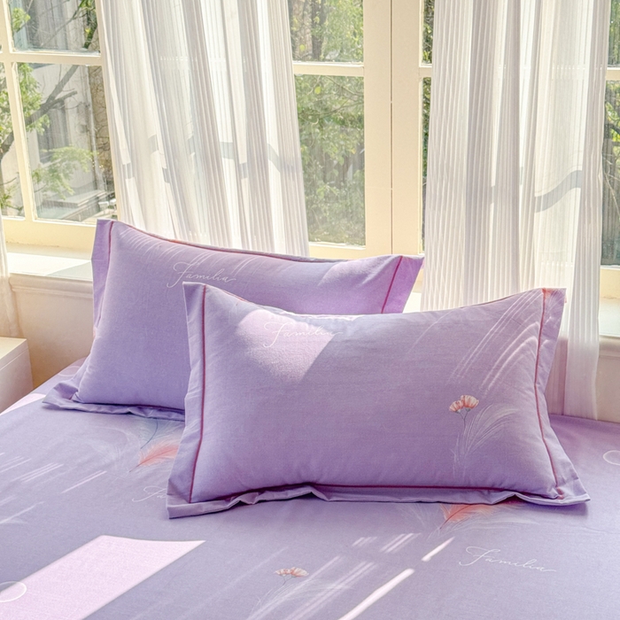 91家纺网 家纺一手货源 找家纺 铭浩 2025新款纯棉棉加厚磨毛升级喷气面料全棉四件套三件套晚风吟－紫