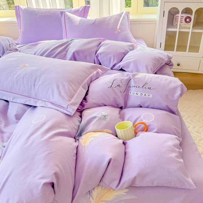 91家纺网 家纺一手货源 找家纺 铭浩 2025新款纯棉棉加厚磨毛升级喷气面料全棉四件套三件套晚风吟－紫