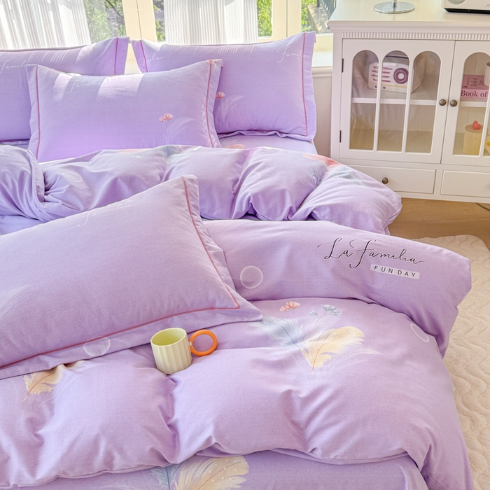 91家纺网 家纺一手货源 找家纺 铭浩 2025新款纯棉棉加厚磨毛升级喷气面料全棉四件套三件套晚风吟－紫