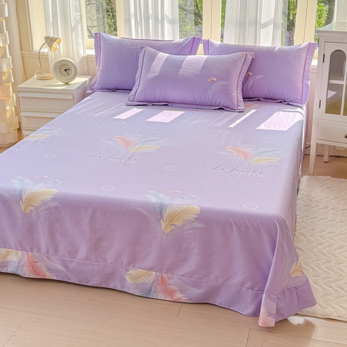 91家纺网 家纺一手货源 找家纺 铭浩 2025新款纯棉棉加厚磨毛升级喷气面料全棉四件套三件套晚风吟－紫