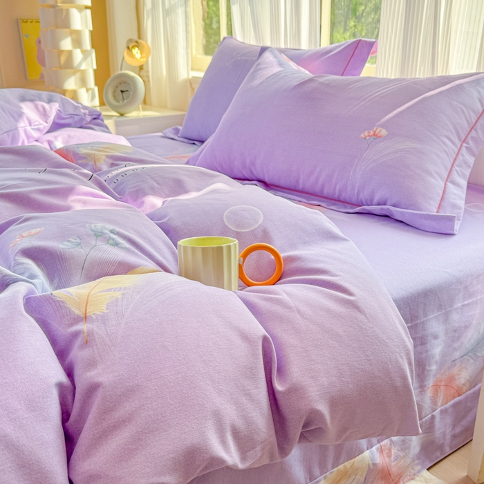 91家纺网 家纺一手货源 找家纺 铭浩 2025新款纯棉棉加厚磨毛升级喷气面料全棉四件套三件套晚风吟－紫