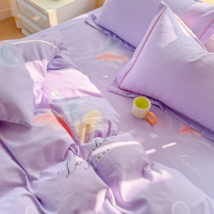 91家纺网 家纺一手货源 找家纺 铭浩 2025新款纯棉棉加厚磨毛升级喷气面料全棉四件套三件套晚风吟－紫