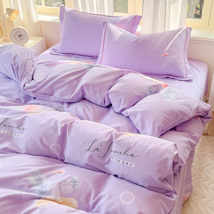 91家纺网 家纺一手货源 找家纺 铭浩 2025新款纯棉棉加厚磨毛升级喷气面料全棉四件套三件套晚风吟－紫