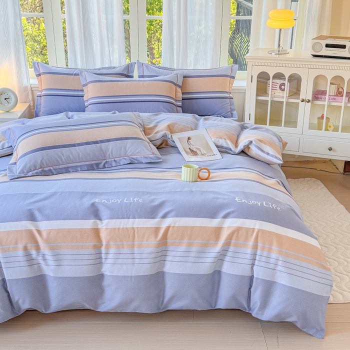 91家纺网 家纺一手货源 找家纺 铭浩 2025新款纯棉棉加厚磨毛升级喷气面料全棉四件套三件套威尼斯－蓝