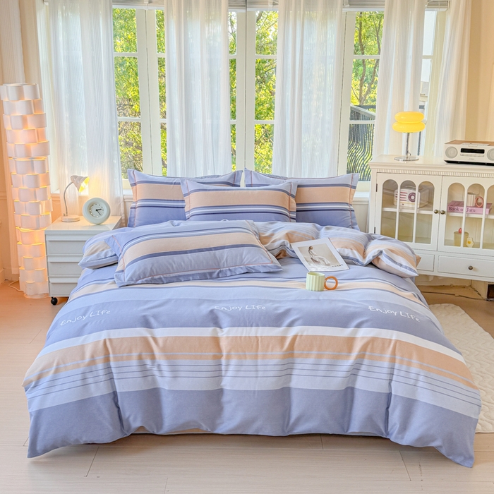 铭浩 2025新款纯棉棉加厚磨毛升级喷气面料全棉四件套三件套威尼斯－蓝