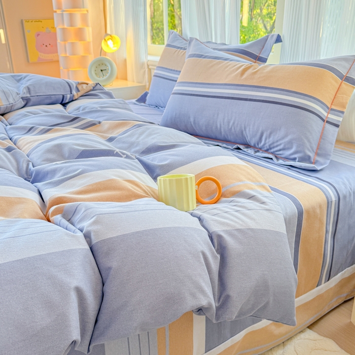 91家纺网 家纺一手货源 找家纺 铭浩 2025新款纯棉棉加厚磨毛升级喷气面料全棉四件套三件套威尼斯－蓝