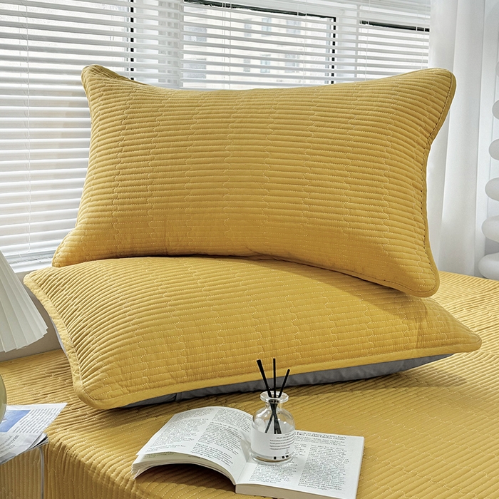 拾小柒 2025新款全棉色织水洗棉夹棉隔脏污枕套 姜黄色