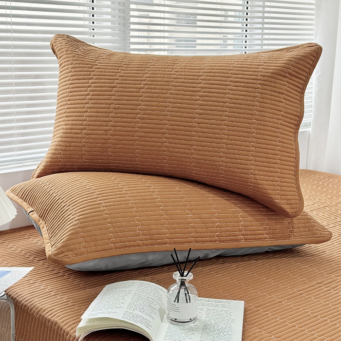 拾小柒 2025新款全棉色织水洗棉夹棉隔脏污枕套 焦糖色