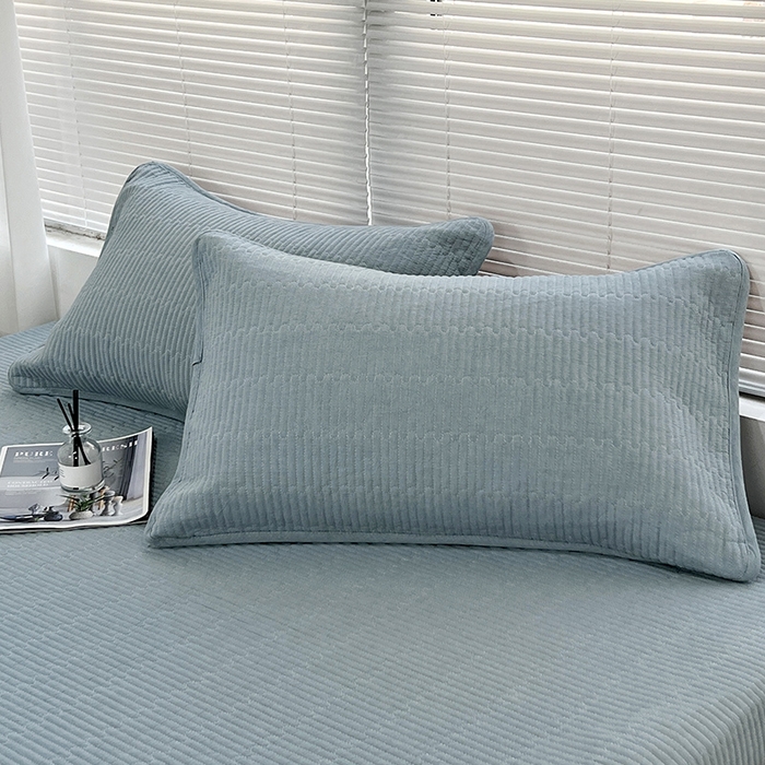 91家纺网 家纺一手货源 找家纺 拾小柒 2025新款全棉色织水洗棉夹棉隔脏污枕套 浅蓝色