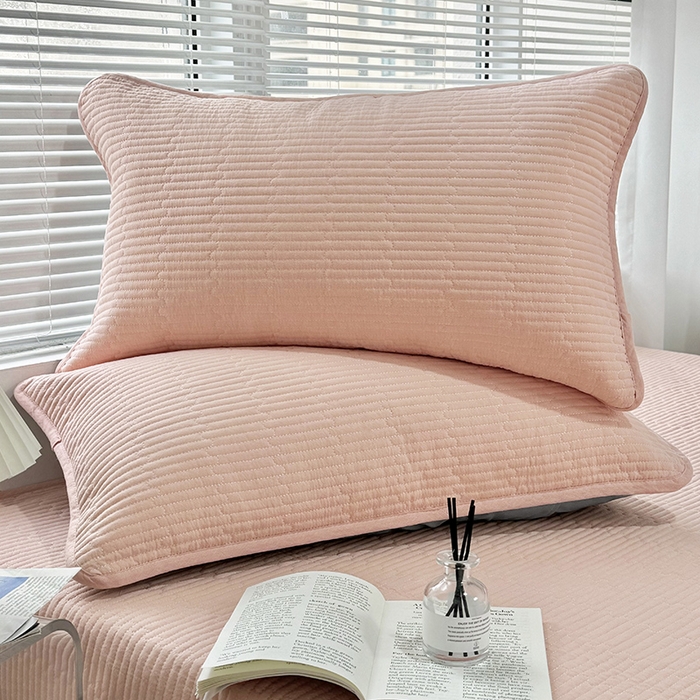 拾小柒 2025新款全棉色织水洗棉夹棉隔脏污枕套 粉玉色