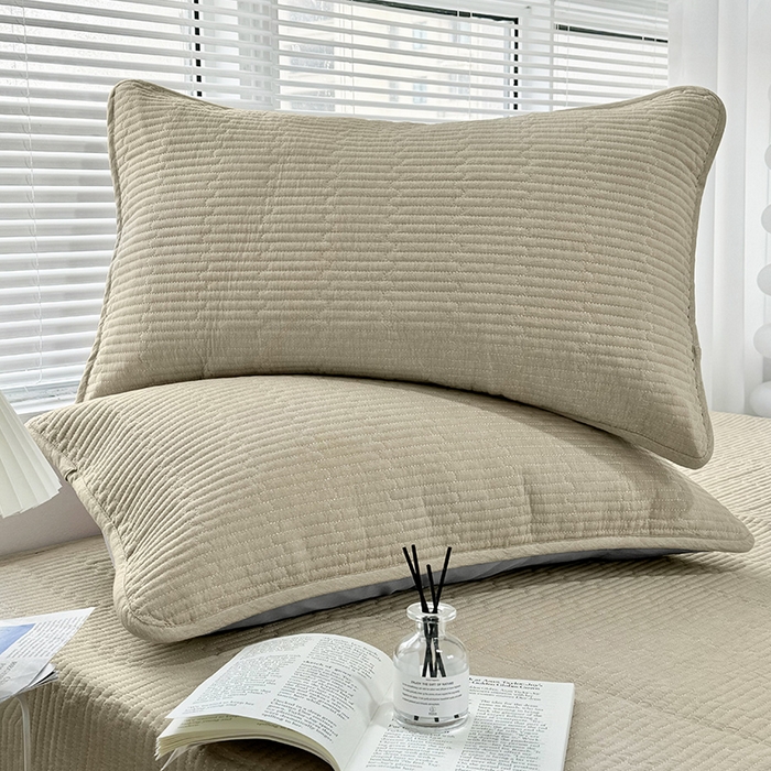 拾小柒 2025新款全棉色织水洗棉夹棉隔脏污枕套 卡其色