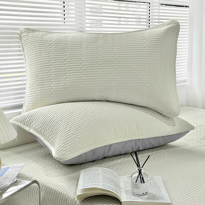 拾小柒 2025新款全棉色织水洗棉夹棉隔脏污枕套 鹅黄色