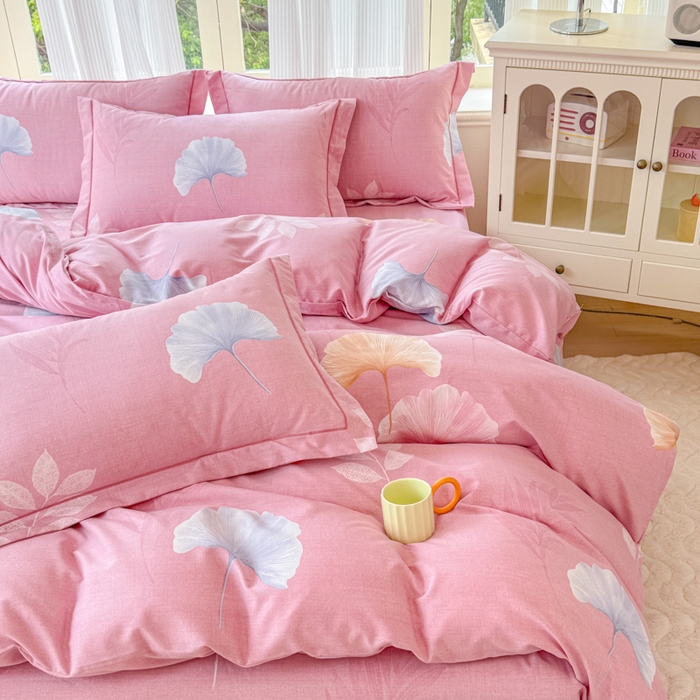 91家纺网 家纺一手货源 找家纺 铭浩 2025新款纯棉棉加厚磨毛升级喷气面料全棉四件套三件套研秋－粉