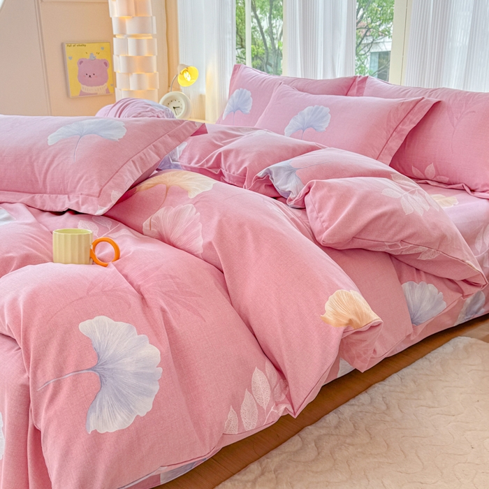 91家纺网 家纺一手货源 找家纺 铭浩 2025新款纯棉棉加厚磨毛升级喷气面料全棉四件套三件套研秋－粉