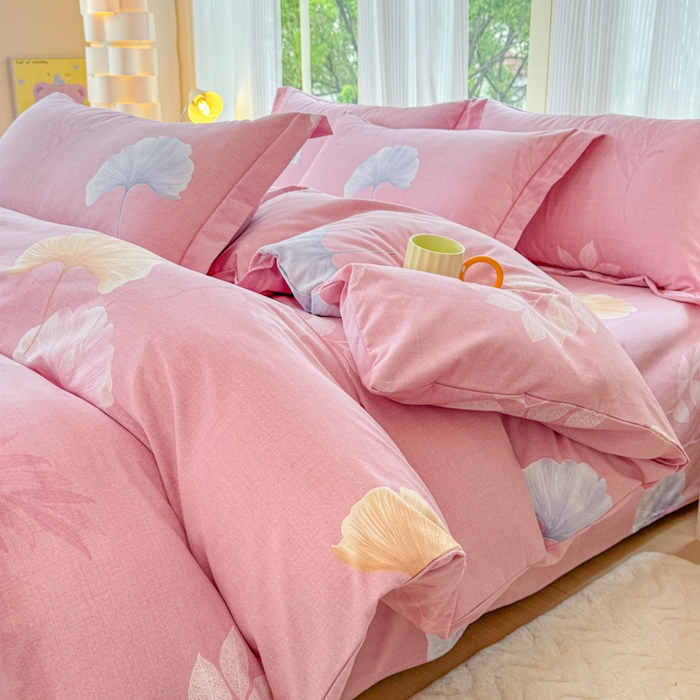 91家纺网 家纺一手货源 找家纺 铭浩 2025新款纯棉棉加厚磨毛升级喷气面料全棉四件套三件套研秋－粉