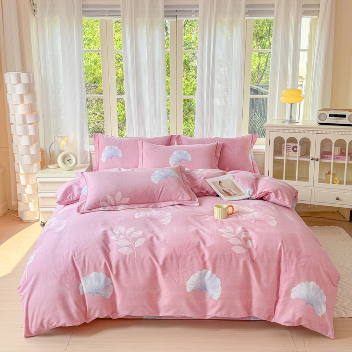 铭浩 2025新款纯棉棉加厚磨毛升级喷气面料全棉四件套三件套研秋－粉