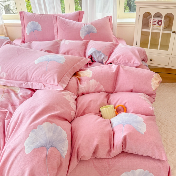 91家纺网 家纺一手货源 找家纺 铭浩 2025新款纯棉棉加厚磨毛升级喷气面料全棉四件套三件套研秋－粉