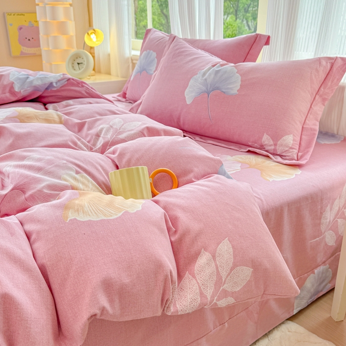 91家纺网 家纺一手货源 找家纺 铭浩 2025新款纯棉棉加厚磨毛升级喷气面料全棉四件套三件套研秋－粉