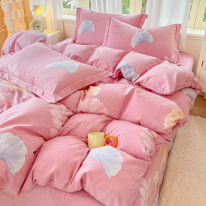 91家纺网 家纺一手货源 找家纺 铭浩 2025新款纯棉棉加厚磨毛升级喷气面料全棉四件套三件套研秋－粉