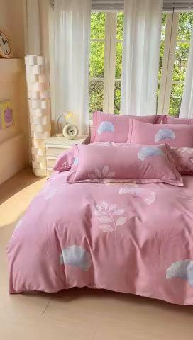 91家纺网 家纺一手货源 找家纺 铭浩 2025新款纯棉棉加厚磨毛升级喷气面料全棉四件套三件套研秋－粉