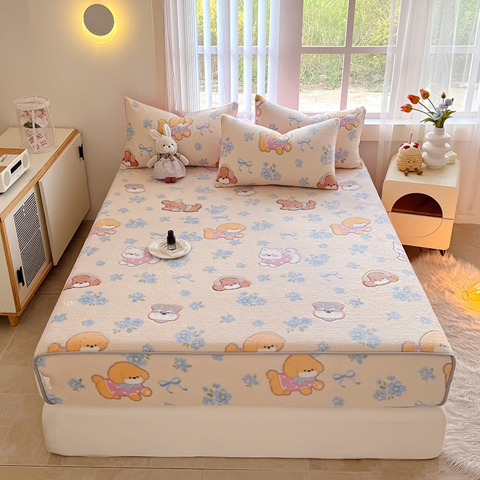 91家纺网 家纺一手货源 找家纺 （总）慕梵家居2025新款雪花绒床笠牛奶绒床罩外贸可定尺寸