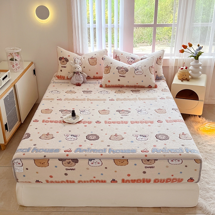 91家纺网 家纺一手货源 找家纺 （总）慕梵家居2025新款雪花绒床笠牛奶绒床罩外贸可定尺寸