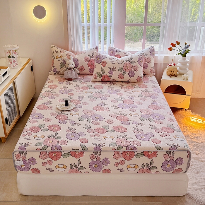 91家纺网 家纺一手货源 找家纺 （总）慕梵家居2025新款雪花绒床笠牛奶绒床罩外贸可定尺寸