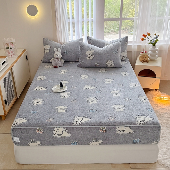 91家纺网 家纺一手货源 找家纺 （总）慕梵家居2025新款雪花绒床笠牛奶绒床罩外贸可定尺寸