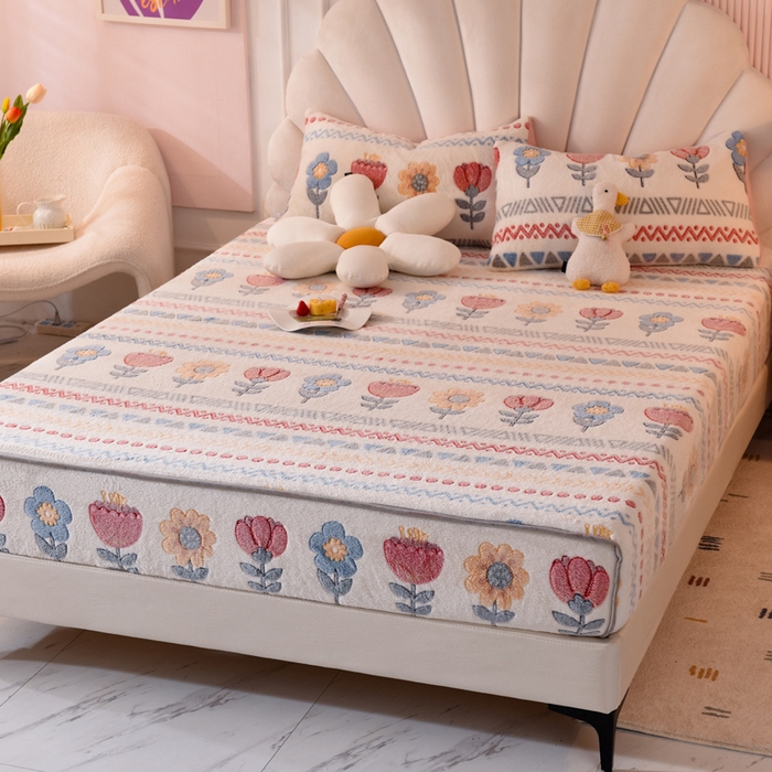 91家纺网 家纺一手货源 找家纺 慕梵家居2025新款雪花绒床笠 波西米亚