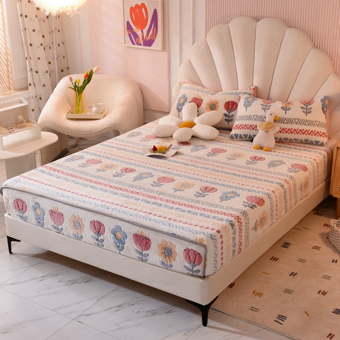 91家纺网 家纺一手货源 找家纺 慕梵家居2025新款雪花绒床笠 波西米亚